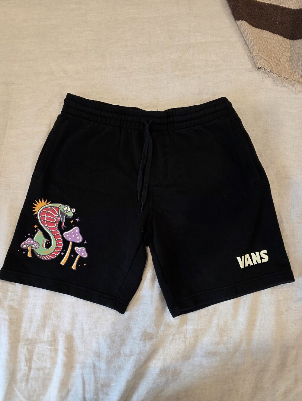 Vans Black Psychedelic Snake & Mushroom Graphic Fleece Sweat Shorts